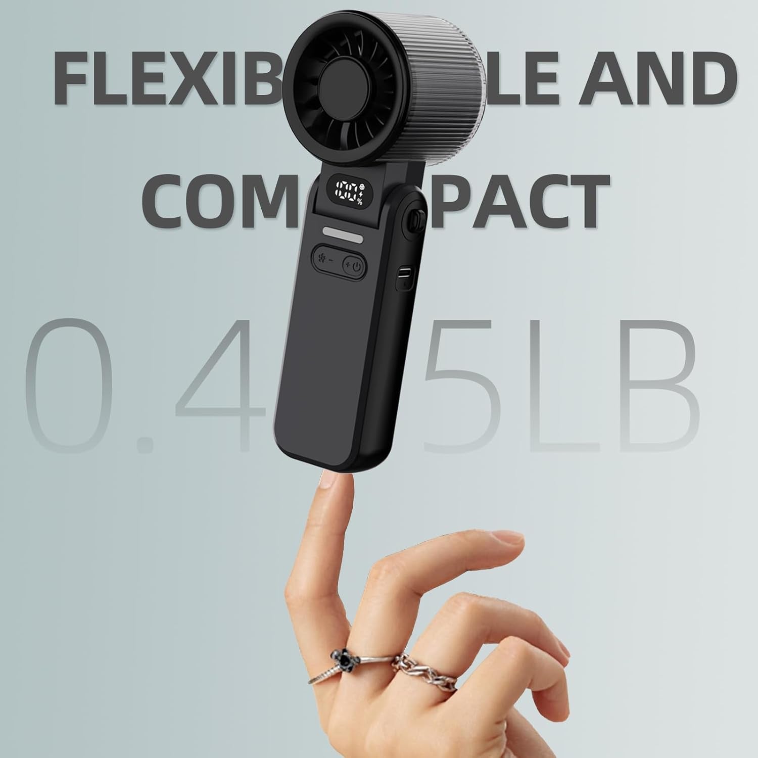 Portable Handheld Fan, 5 Speed, Foldable, Digital Display