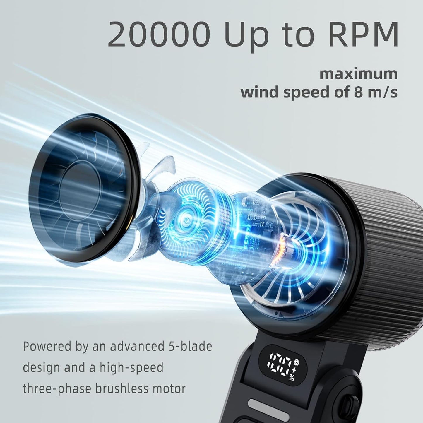 Portable Handheld Fan, 5 Speed, Foldable, Digital Display