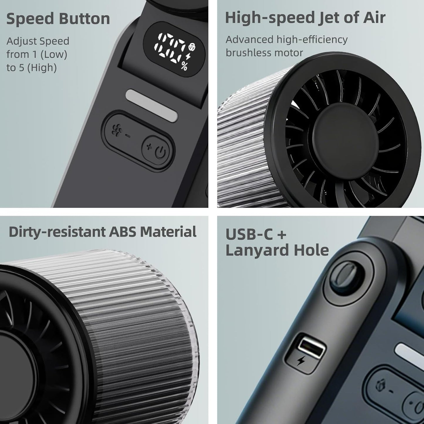Portable Handheld Fan, 5 Speed, Foldable, Digital Display