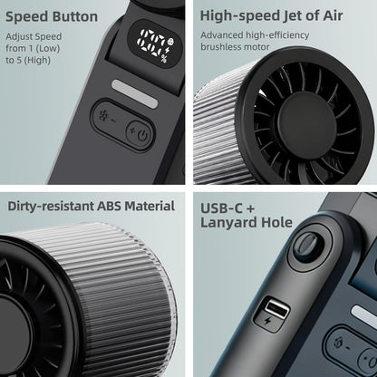 Portable Handheld Fan, 5 Speed, Foldable, Digital Display
