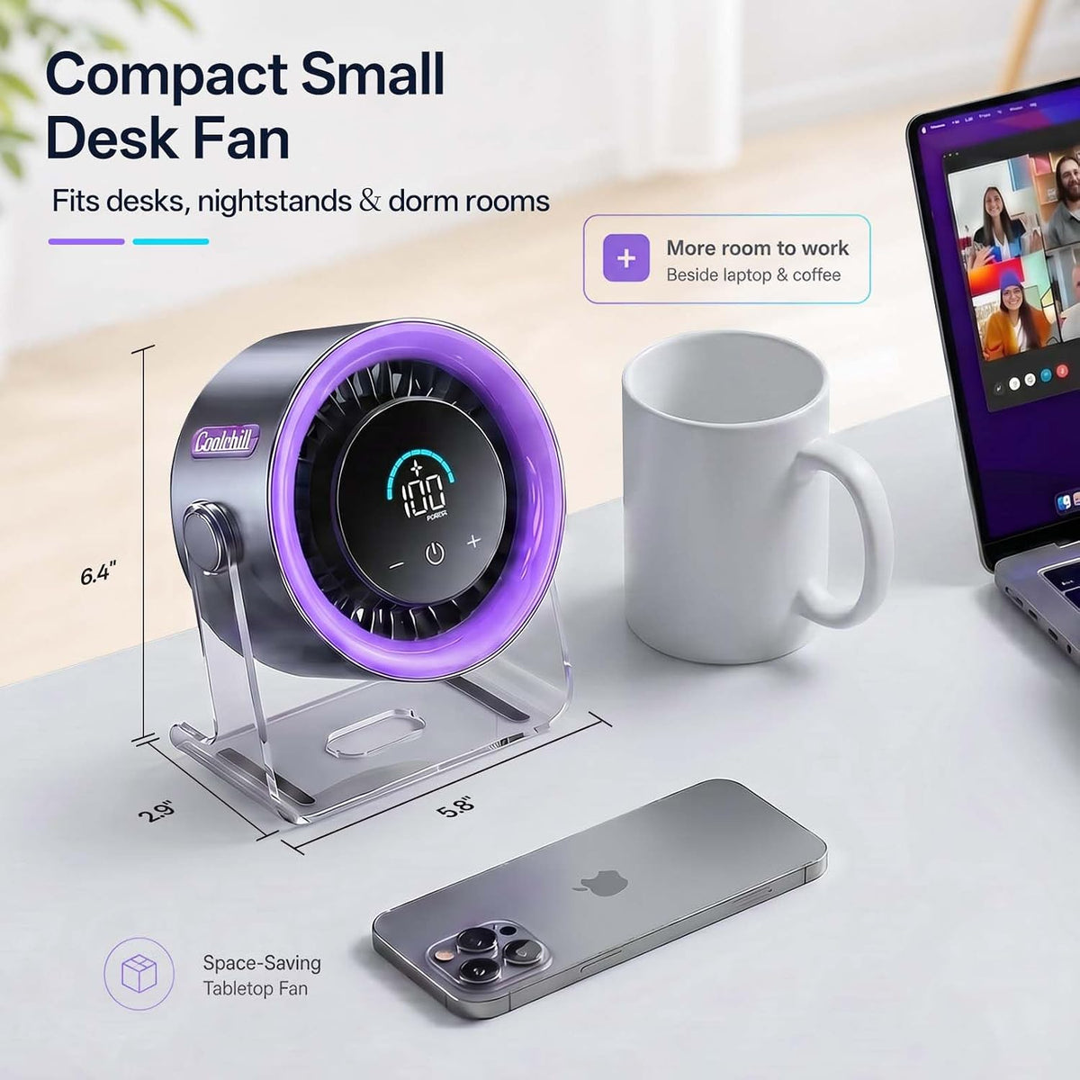 LIMITED TIME color way USB Desk Fan, Rechargeable & Wall-Mountable, Digital display