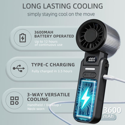 Portable Handheld Fan, 5 Speed, Foldable, Digital Display