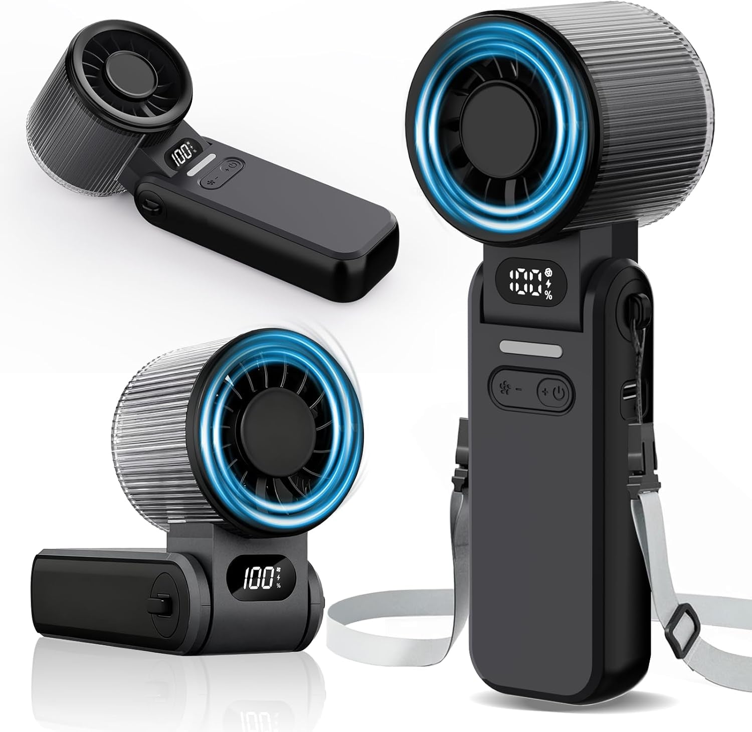 Portable Handheld Fan, 5 Speed, Foldable, Digital Display