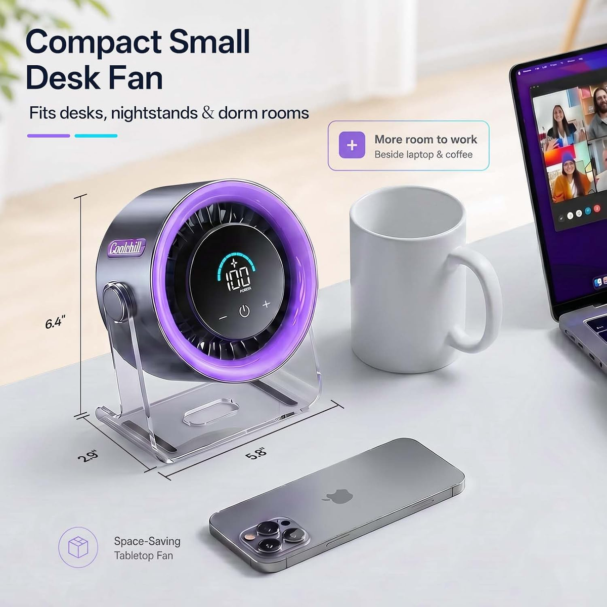 LIMITED TIME color way USB Desk Fan, Rechargeable & Wall-Mountable, Digital display