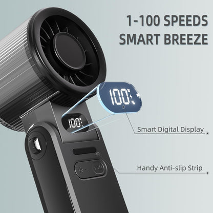 Portable Handheld Fan, 5 Speed, Foldable, Digital Display
